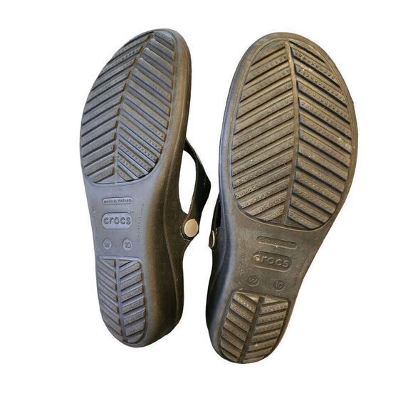Crocs Women's Sz 10 Sanrah Embellished Black Slip On Wedge Comfort Sandals - Picture 4 of 4